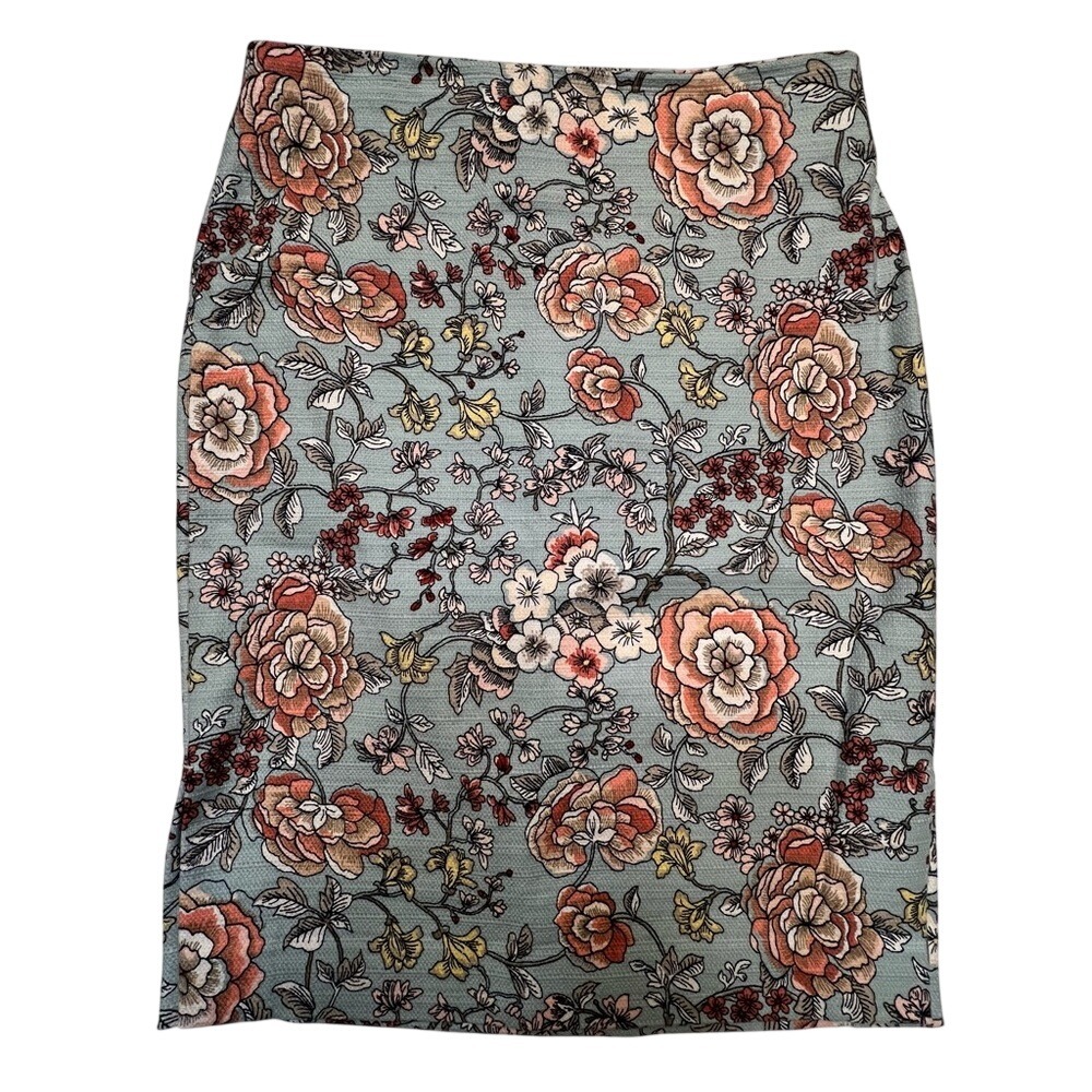 LOFT Light‎ Blue & Pink Floral Pencil Skirt Cotton Stretch Size 4P